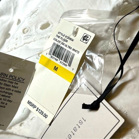 NWT 1 State white embroidered floral eyelet Lace V neck button Mini dress M - Picture 9 of 10